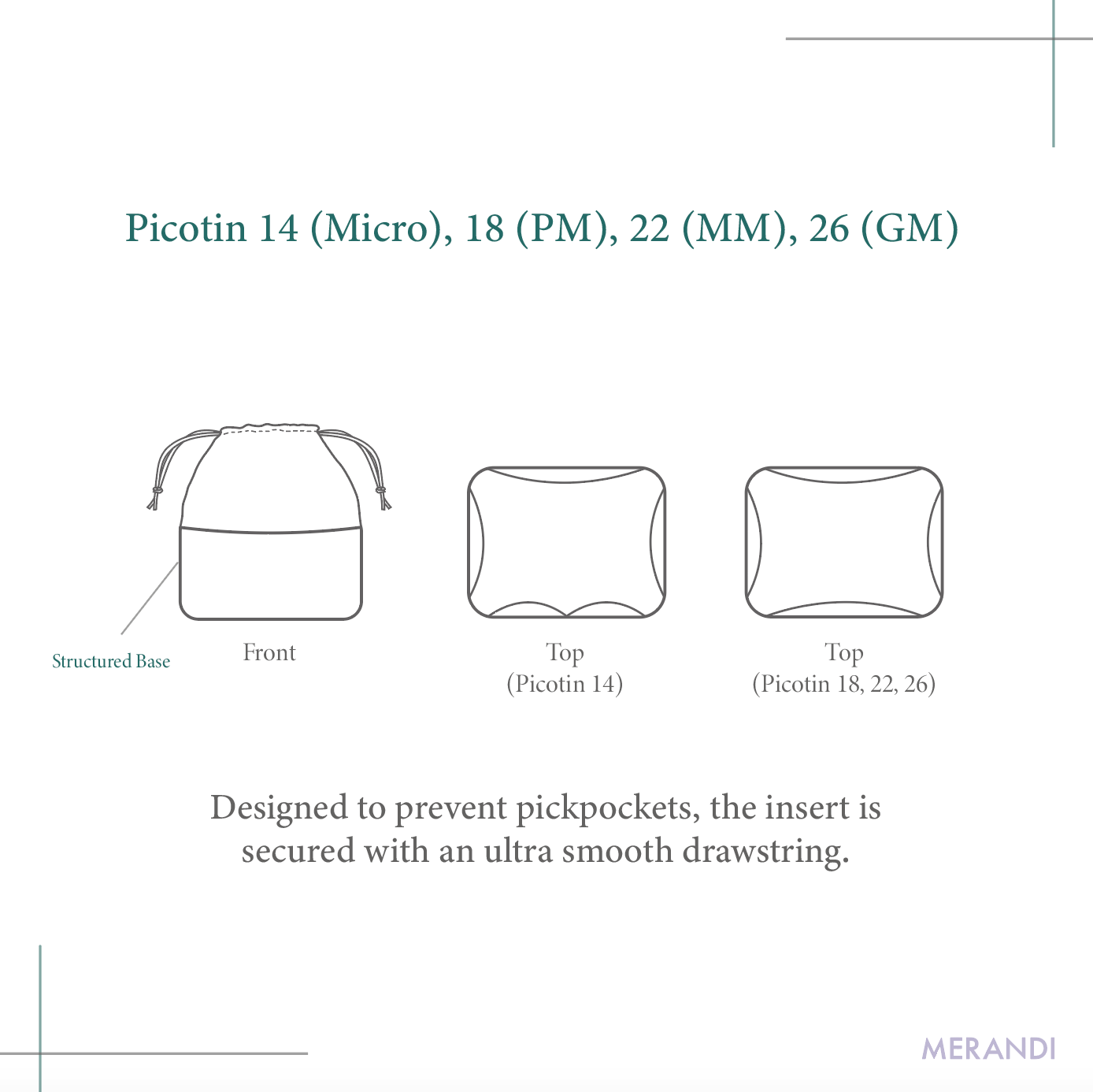 Merandi Luxury bag insert for PicotinMERANDI bag insert is the perfect blend of luxury and functionality. Crafted with Thai premium silk, this practical luxury bag organizer/insert keeps all your belongings organized in your beloved Hermès, Loro Piana, Th